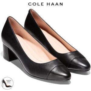 Cole Haan Women's Go-To Waterproof Block Heel Pumps 45MM Black Leather Shoes 6.5
